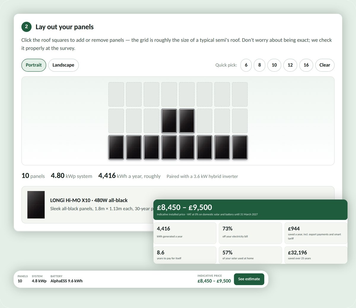 East Renewables solar designer — lay out your panels and see your price